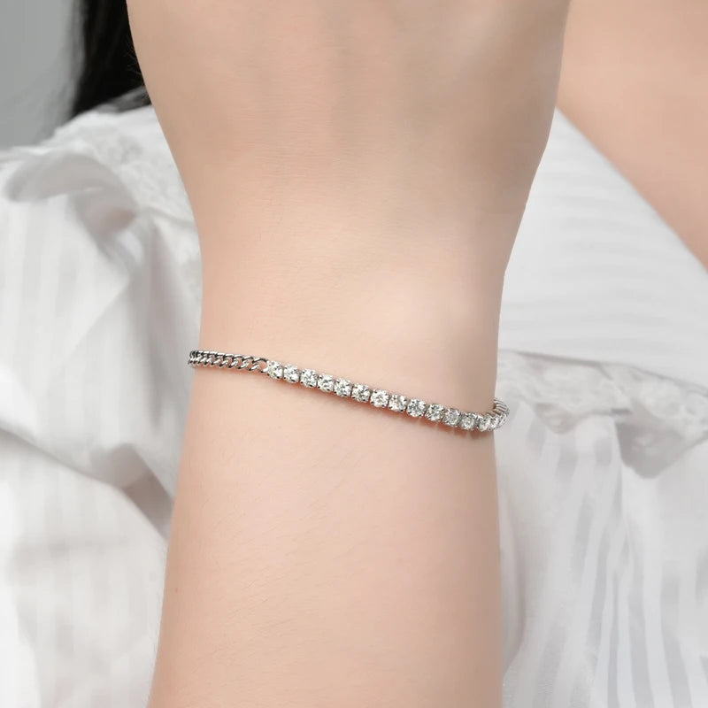 Pure Silver 925 Luxury Jewelry  3mm 2.20cttw Full D Moissanite Diamond Half Cuban Tennis Bracelets for Man Women