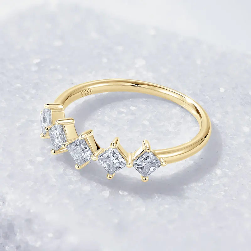 925 Silver 3x3mm 0.3ct Princess Square Cut D Color VVS1 Moissanite 5-Stone Engagement Women Fashion Five Stones Ring for Women