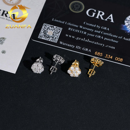 Ready Shipping Moissanite Earrings Screw Back Flower Stud Earrings 925 Silver Hip Hop Earring for Men and Women