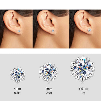 Heart Flaw 4mm/5mm/6.5mm/7.5mm/8mm Real Moissanite Stud Earrings Gold Plated 925 Sterling Silver Snowflake Earrings for Women