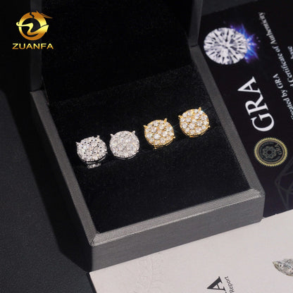 US Local Stock Fast Shipping Hip Hop Style Iced Out Mens Iced Out Diamond 925 Silver Moissanite Earrings