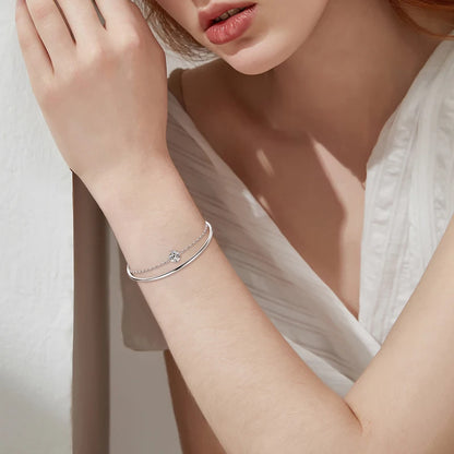 925 Sterling Silver Certified Jewelry EngagemenT 6.5mm 1CT Moissanite Four Claw Single Stone Bracelet Bangle