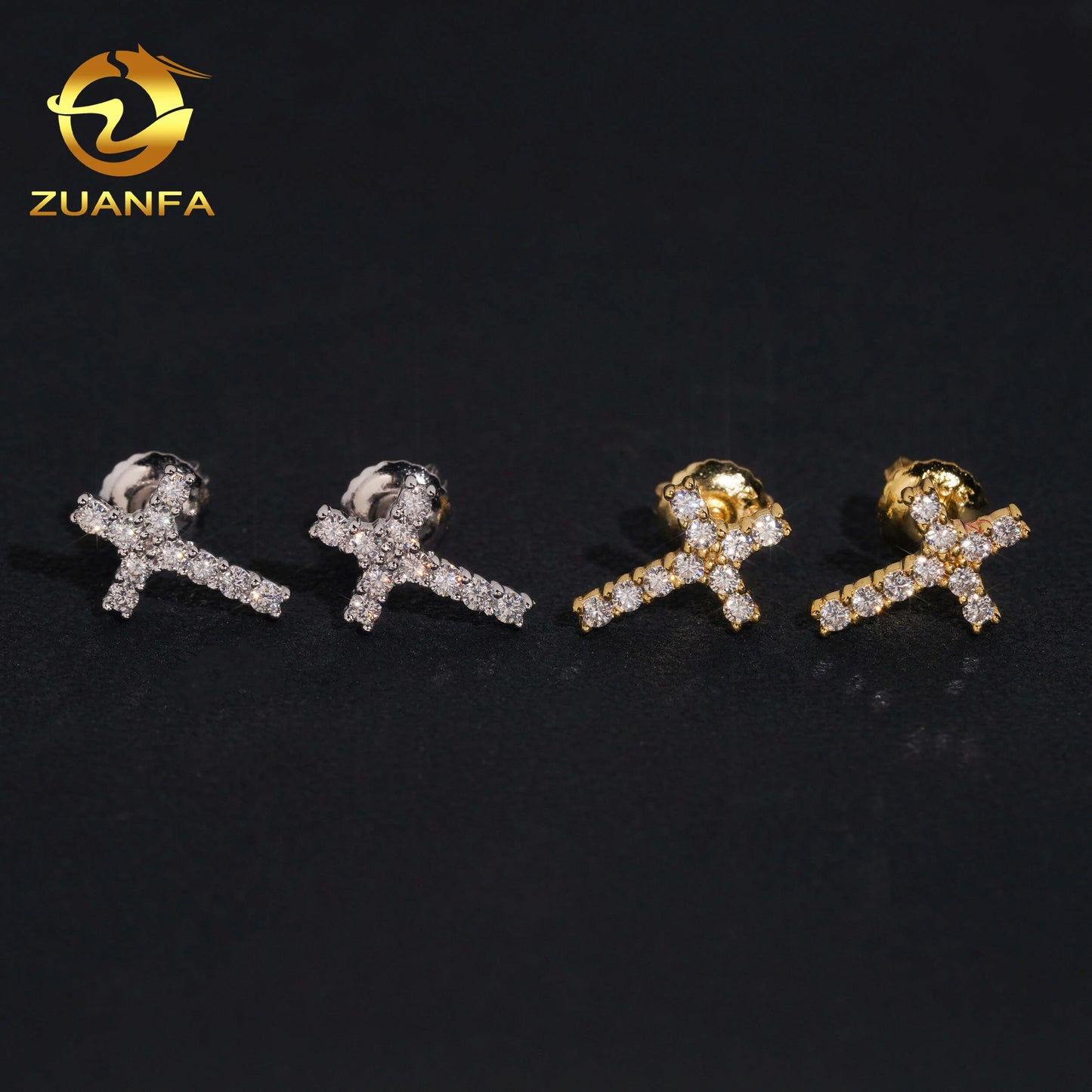 USA Stock Gra Certificate Cross Moissanite Stud Earrings 925 Sterling Silver Moissanite Iced Out Earrings for Men and Women