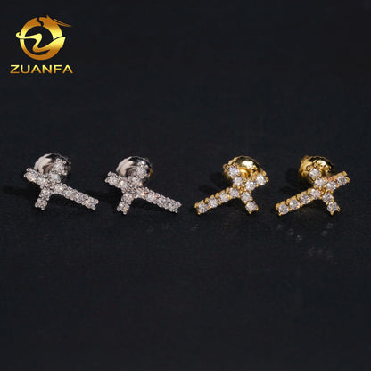 USA Stock Gra Certificate Cross Moissanite Stud Earrings 925 Sterling Silver Moissanite Iced Out Earrings for Men and Women