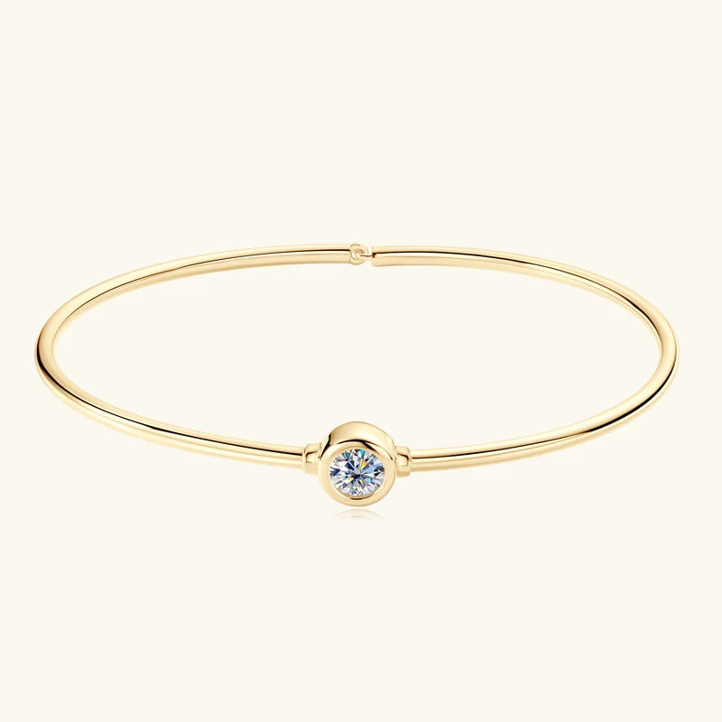 Classic Charms Birthday Gift Hand Jewelry 925 Sterling Silver 0.5ct 5mm Bezel Round Moissanite Bangle Bracelet  for Women
