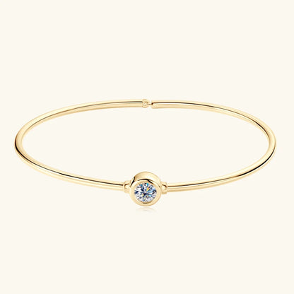 Classic Charms Birthday Gift Hand Jewelry 925 Sterling Silver 0.5ct 5mm Bezel Round Moissanite Bangle Bracelet  for Women