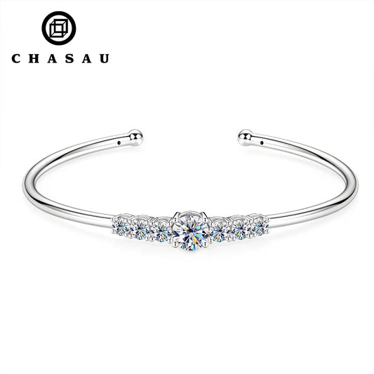 Cuff Bracelet 925 Silver Sparkling 6.5mm 1.0ct Moissanite Fashion Open Flexi Bracelet for Women with Gra Certificates