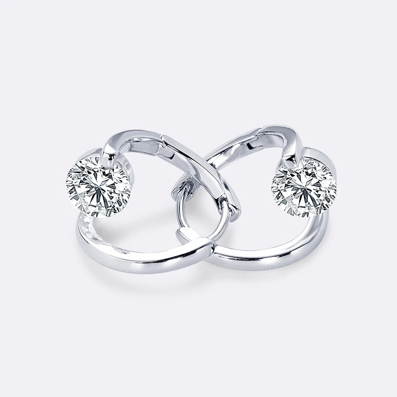 Chasau New GRA Certificated 6.5mm 1.0ct 2pcs Moissanite 925 Sterling Silver Ladies Single Stone Twisted Hoop Earrings