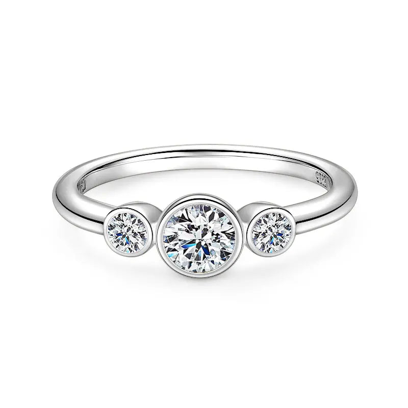 Three Stone Bezel Moissanite Ring