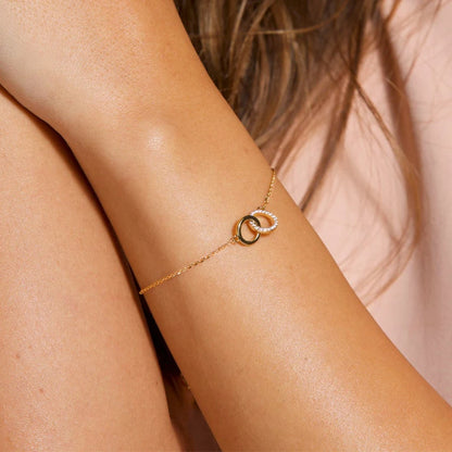 Geometric Round Casual 925 Sterling Silver Pave 1mm 0.005ct Moissanite Double Circle Eternity Sister Bolo Bracelet