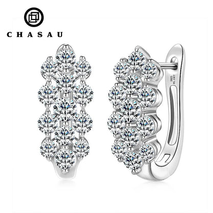 925 Silver Cluster Round Cut 3.5mm&3mm&2.5mm Moissanite Women Cluster Three Row U-Shaped Fashion Hoop Huggie Earrings for Women