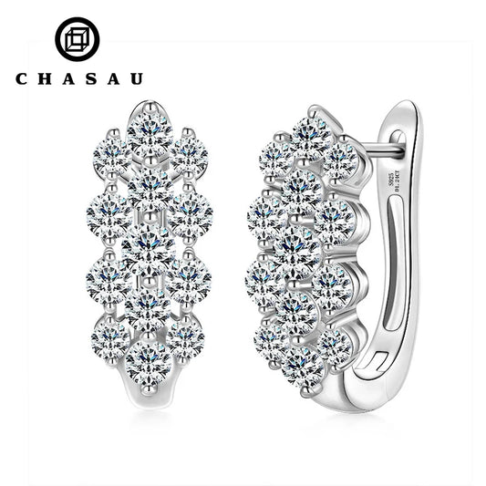 925 Silver Cluster Round Cut 3.5mm&3mm&2.5mm Moissanite Women Cluster Three Row U-Shaped Fashion Hoop Huggie Earrings for Women