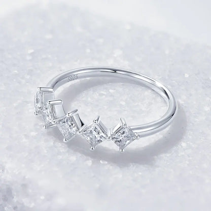 925 Silver 3x3mm 0.3ct Princess Square Cut D Color VVS1 Moissanite 5-Stone Engagement Women Fashion Five Stones Ring for Women