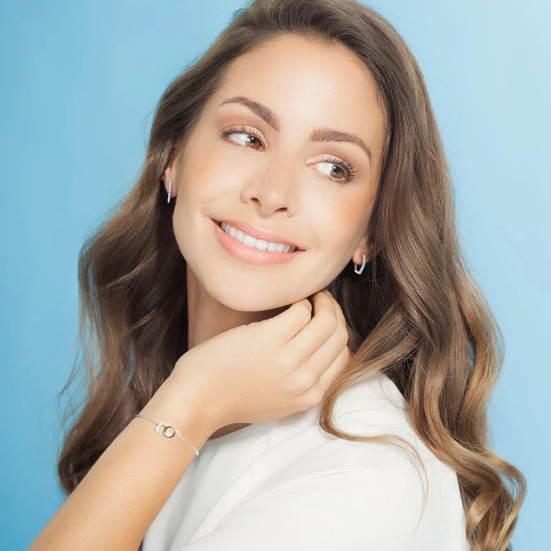 Geometric Round Casual 925 Sterling Silver Pave 1mm 0.005ct Moissanite Double Circle Eternity Sister Bolo Bracelet