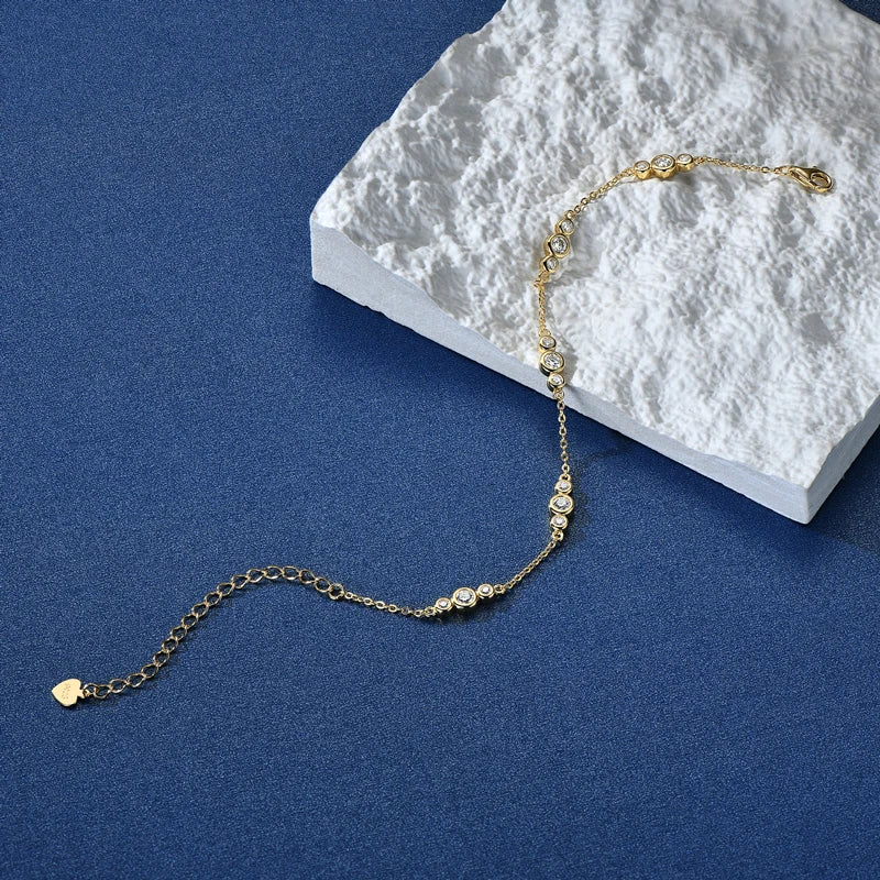 In Stock Jewelry 925 Sterling Silver Chain Wrapped 3mm&2mm Round VVS1 Moissanite Ladies Mossanite Bracelet With GRA Certificate