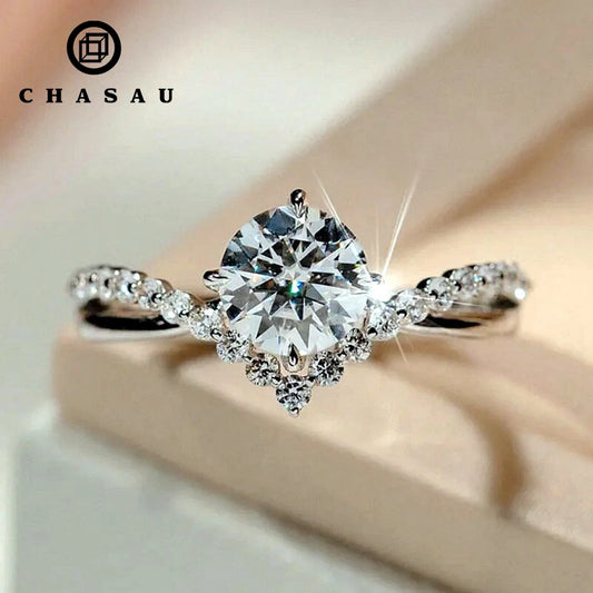 Chasau New Fashion Moissanite Ring Luxury Fine Jewelry  6.5mm All Moissanite Stones S925 Sterling Silver Wedding Engagement Ring
