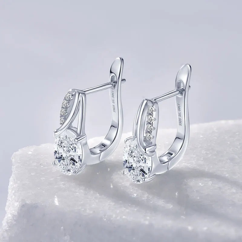 Women Design Lady's Jewelry Gold Plating Trendy 925 Silver 6x8mm 1.5ct Moissanite Oval Huggies Earring for Women Gifts