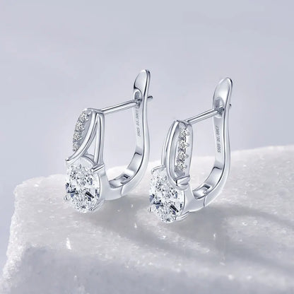 Women Design Lady's Jewelry Gold Plating Trendy 925 Silver 6x8mm 1.5ct Moissanite Oval Huggies Earring for Women Gifts