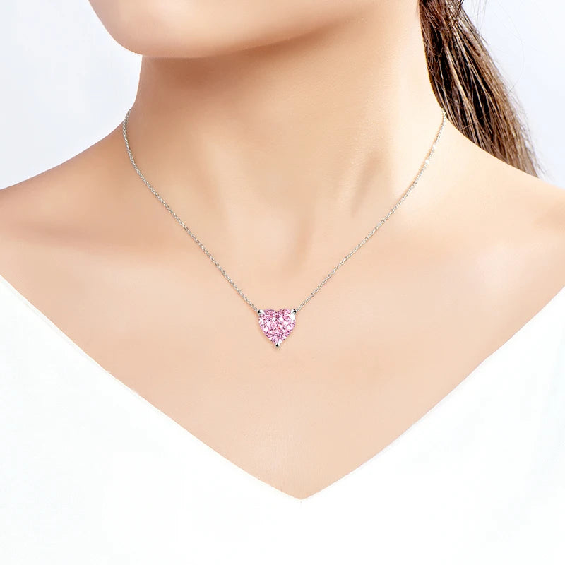 Pink Heart CZ Pendant Necklace