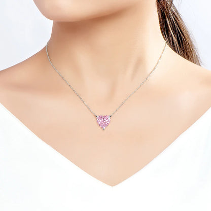 Pink Heart CZ Pendant Necklace