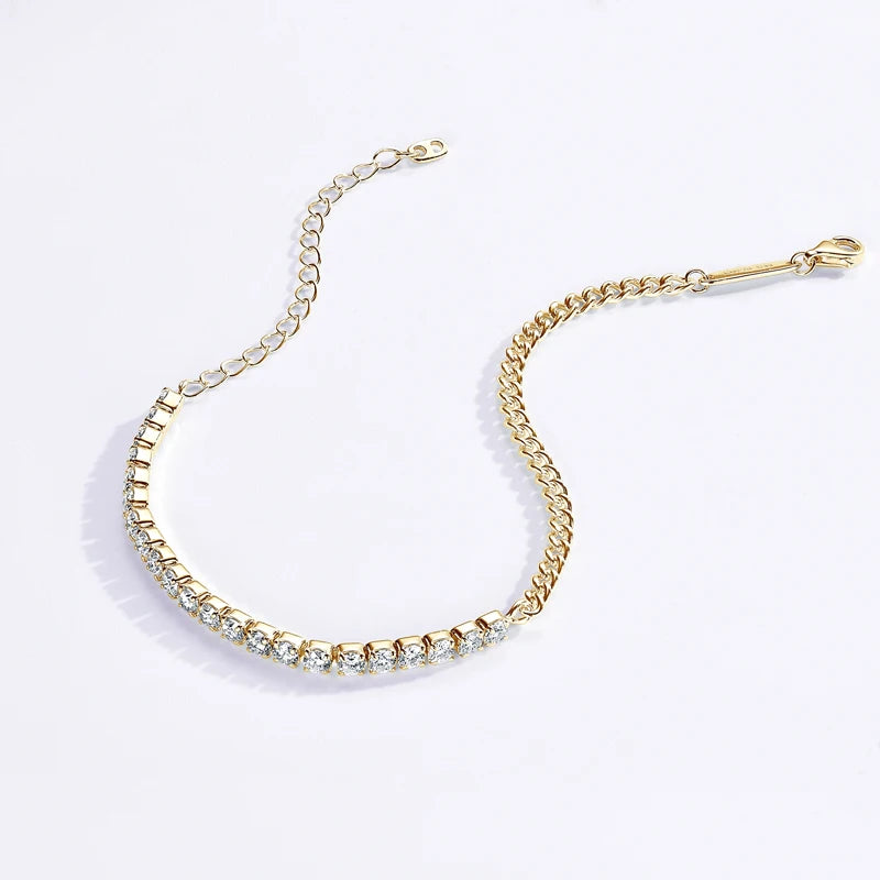 Pure Silver 925 Luxury Jewelry  3mm 2.20cttw Full D Moissanite Diamond Half Cuban Tennis Bracelets for Man Women