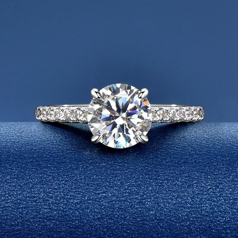 Factory GRA Certification 8mm 2.0CT Moissanite S925 Sterling Silver Four Claws Classic Wedding Engagement Ring for Women