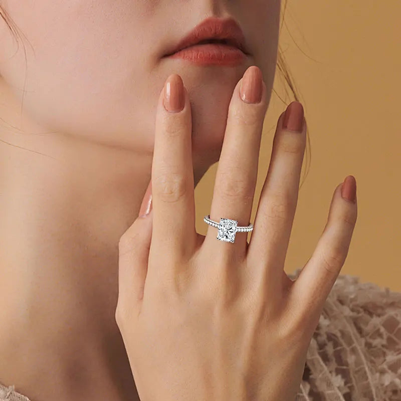 925 Silver 7x9mm 3.0ct Baguette Chamfered Fluted Radiant Cut Moissanite Ring Ladies Classic Engagement Ring for Women