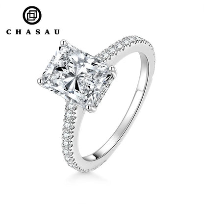 925 Silver 7x9mm 3.0ct Baguette Chamfered Fluted Radiant Cut Moissanite Ring Ladies Classic Engagement Ring for Women