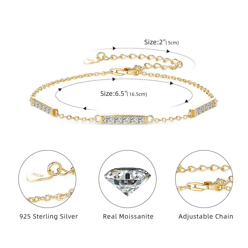 New Product Ladies Charm 925 Sterling Silver Gra VVS 2mm D Color Round Cut Moissanite Fashion Bracelet for Women Girls Wedding