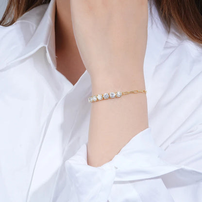 GRA 0.5CT 5MM Moissanite Tennis Bracelet Pass Diamond Tester 925 Sterling Silver Paperclip Chain Bracelets for Women