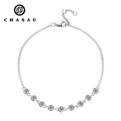 Charms Round Full 3mm 0.1ct Moissanite Diamond Adjustable Chain Bracelet 925 Sterling Silver Original Bracelets for Women