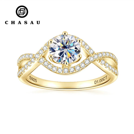 Fine Jewelry Classic Engagement Wedding Infinity 925 Silver Six Claw 6.5MM 1.0CT Moissanite Twist Shank Ring for Women