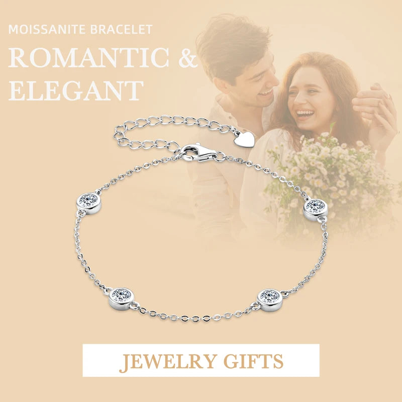 Sterling Silver 925 Bracelet Engagement Wedding Jewelry 4mm 1.2cttw All D Moissanite Diamond Bracelet for Girls