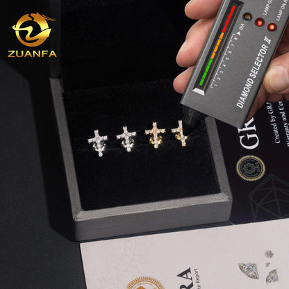 USA Stock Gra Certificate Cross Moissanite Stud Earrings 925 Sterling Silver Moissanite Iced Out Earrings for Men and Women