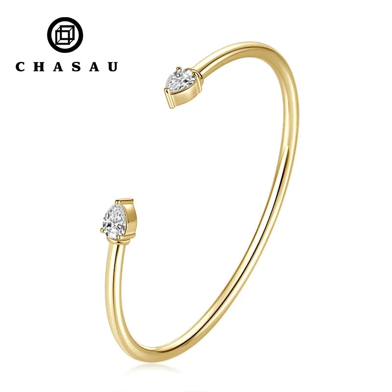 Simple 925 Sterling Silver Pear-shaped Cut 5x7mm 0.8ct Moissanite Open Cuff Bangle Flex Bracelet for Women with Certificate