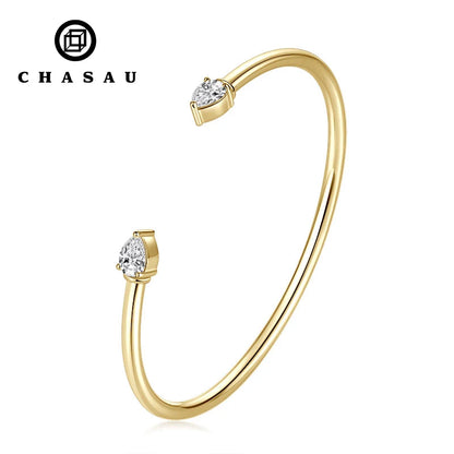 Simple 925 Sterling Silver Pear-shaped Cut 5x7mm 0.8ct Moissanite Open Cuff Bangle Flex Bracelet for Women with Certificate