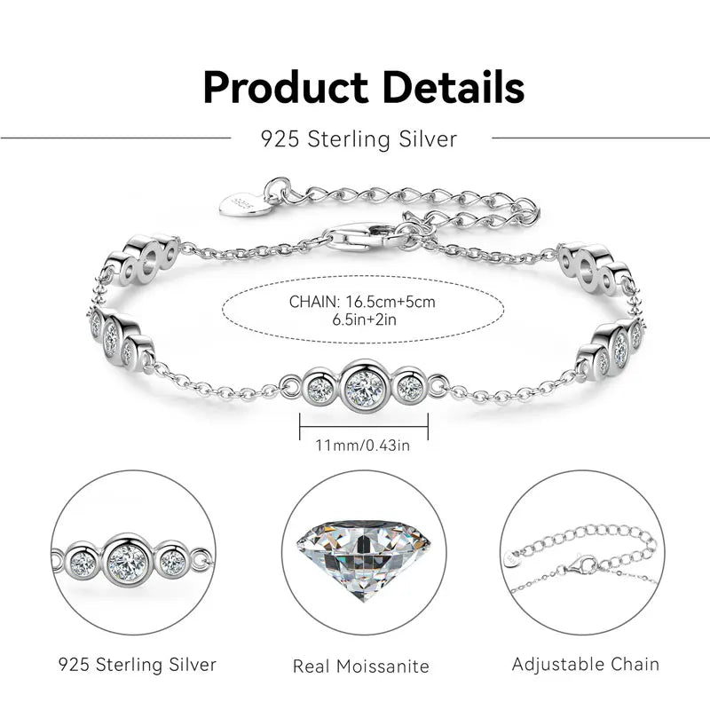 In Stock Jewelry 925 Sterling Silver Chain Wrapped 3mm&2mm Round VVS1 Moissanite Ladies Mossanite Bracelet With GRA Certificate