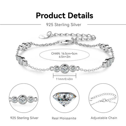 In Stock Jewelry 925 Sterling Silver Chain Wrapped 3mm&2mm Round VVS1 Moissanite Ladies Mossanite Bracelet With GRA Certificate