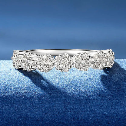 925 Silver 0.65CT 1.6mm & 1.5mm Round Moissanite Flower Half Eternity Band Lady Seven Little Flowers Exquisite Half-body Ring