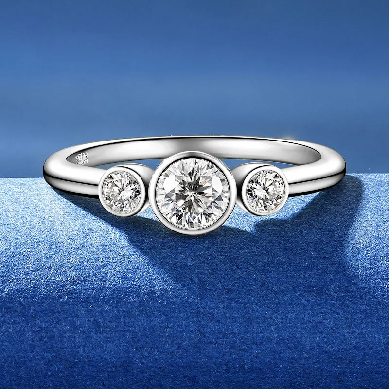 Three Stone Bezel Moissanite Ring