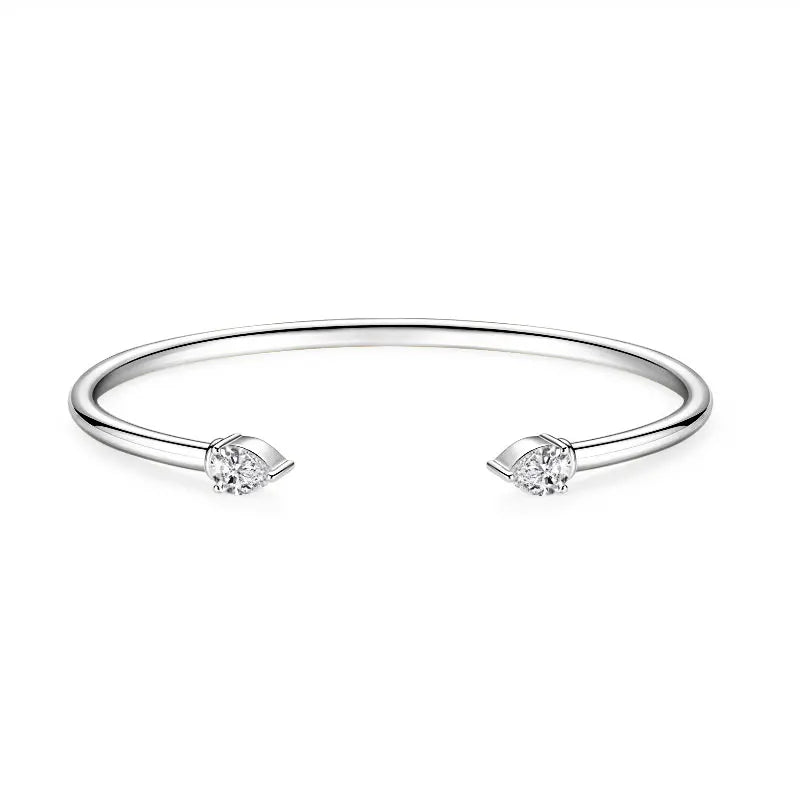 Simple 925 Sterling Silver Pear-shaped Cut 5x7mm 0.8ct Moissanite Open Cuff Bangle Flex Bracelet for Women with Certificate