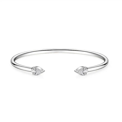 Simple 925 Sterling Silver Pear-shaped Cut 5x7mm 0.8ct Moissanite Open Cuff Bangle Flex Bracelet for Women with Certificate