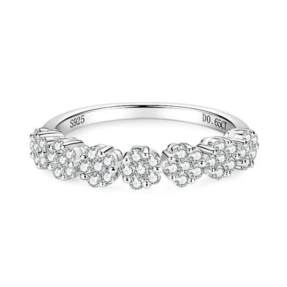925 Silver 0.65CT 1.6mm & 1.5mm Round Moissanite Flower Half Eternity Band Lady Seven Little Flowers Exquisite Half-body Ring