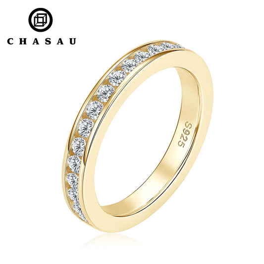 Fashion 925 Silver Channel Set  2mm 0.03ct Round Moissanite Ladies Half Eternity Wedding Band for Women Anniversary Ring