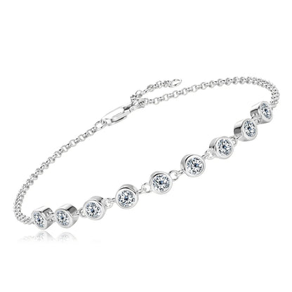 Charms Round Full 3mm 0.1ct Moissanite Diamond Adjustable Chain Bracelet 925 Sterling Silver Original Bracelets for Women
