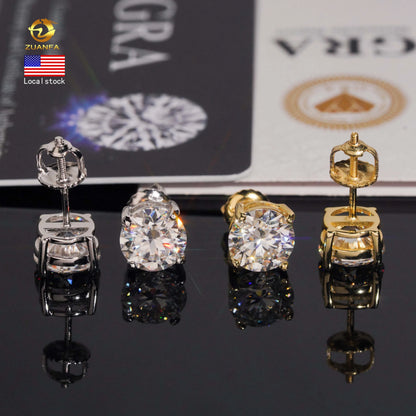 Fashion Jewelry 925 Sterling Silver Stud Earring 7.5mm GRA Certified VVS Moissanite Earrings