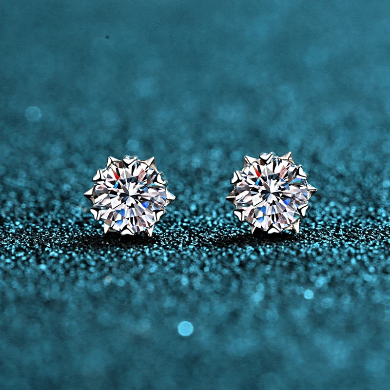 Heart Flaw 4mm/5mm/6.5mm/7.5mm/8mm Real Moissanite Stud Earrings Gold Plated 925 Sterling Silver Snowflake Earrings for Women